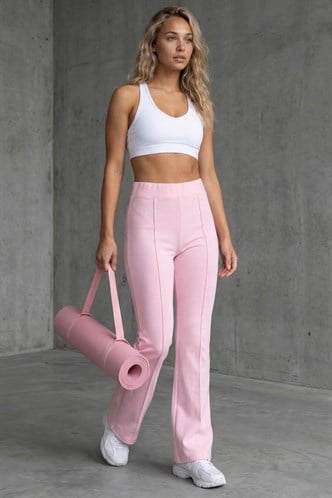 Pembe Yüksek Bel Flare Paça Şık Günlük Kadın Tayt MG2645