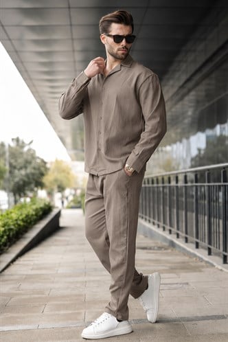 Vizon Düğmeli Basic Erkek Gömlek Pantolon Takım E7335