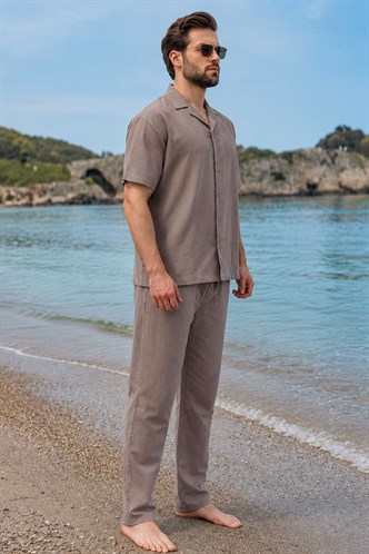 Kahverengi Over Fit Erkek Gömlek Takım E7303