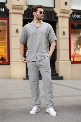 Boyalı Gri Over Fit Erkek Gömlek Takım E7303