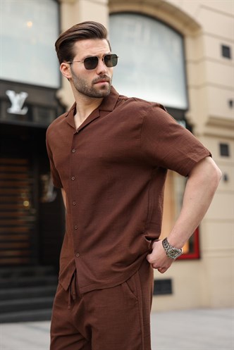 Acı Kahverengi Over Fit Erkek Gömlek Takım E7303