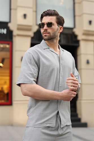 Boyalı Gri Over Fit Erkek Gömlek Takım E7303