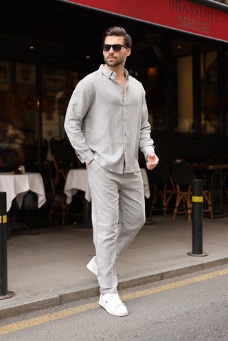 Boyalı Gri Gömlek Pantolon Erkek İkili Takım E7322