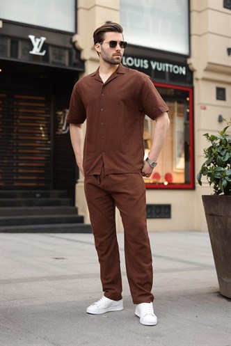 Acı Kahverengi Over Fit Erkek Gömlek Takım E7303