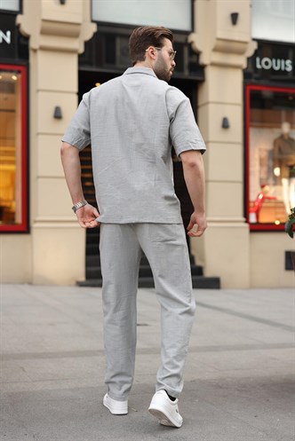 Boyalı Gri Over Fit Erkek Gömlek Takım E7303