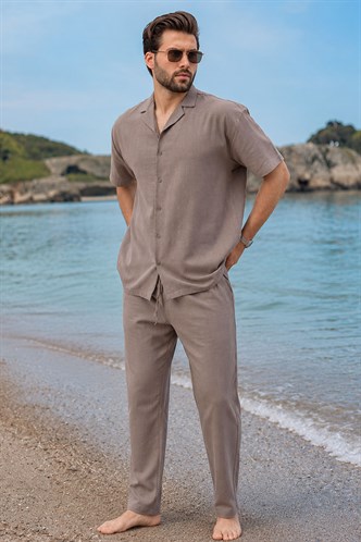 Kahverengi Over Fit Erkek Gömlek Takım E7303