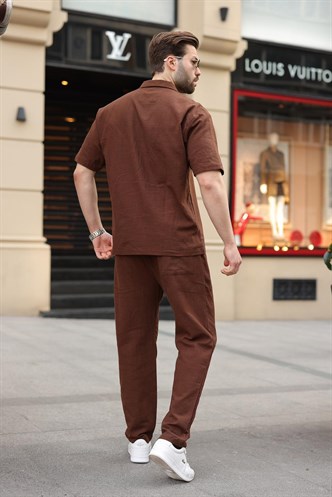 Acı Kahverengi Over Fit Erkek Gömlek Takım E7303