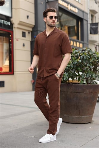 Acı Kahverengi Over Fit Erkek Gömlek Takım E7303