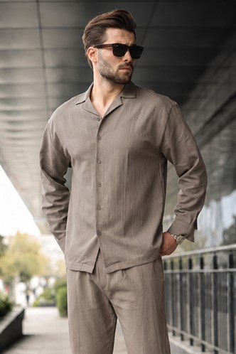 Vizon Düğmeli Basic Erkek Gömlek Pantolon Takım E7335