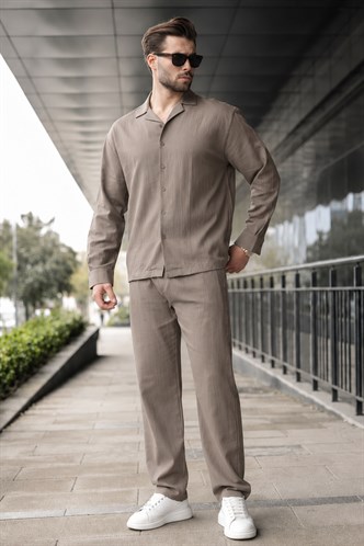 Vizon Düğmeli Basic Erkek Gömlek Pantolon Takım E7335