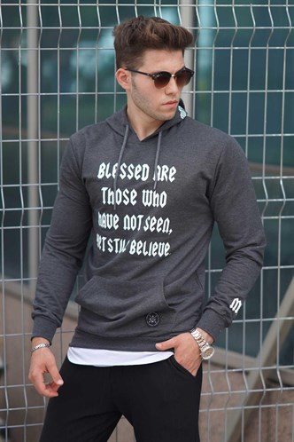 Antrasit Baskılı Kapşonlu Sweatshirt 4097