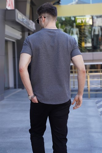 Antrasit Waffle Kumaş Basic Tişört 5883