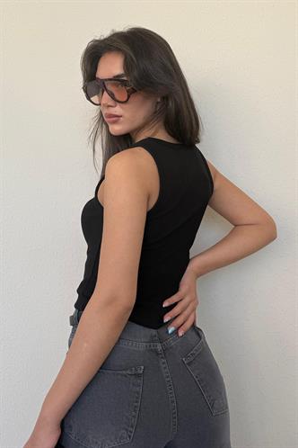 Siyah Kalın Askılı Fitilli Atlet Mg2459