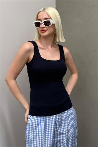 Lacivert Fitilli Görünümlü Askılı Basic Atlet MG2057