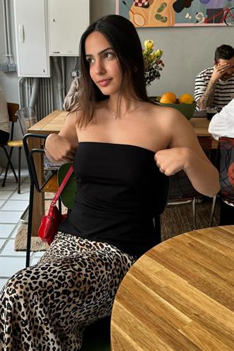 Siyah Büzgülü Streç Bandeau Top MG2164