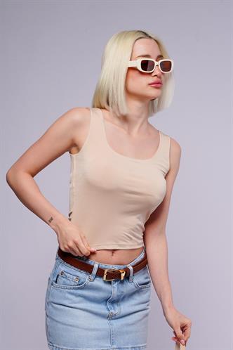 Bej Kalın Askılı Kadın Bluz MG1998