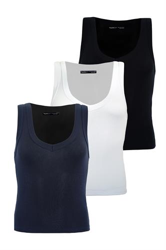 Siyah/Beyaz/Lacivert Derin V Yaka %100 Pamuklu Basic Kadın Atlet Mg2405