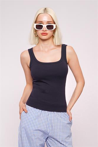 Lacivert Fitilli Görünümlü Askılı Basic Atlet MG2057