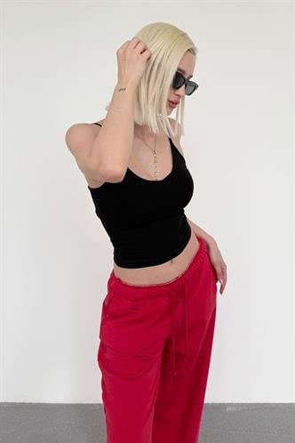 Siyah Askılı V Yaka Crop Top MG2454