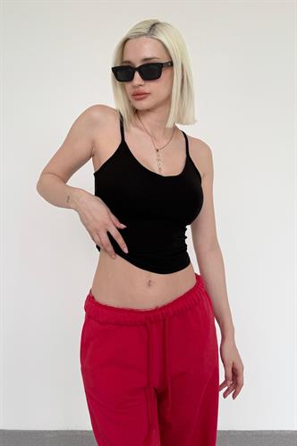 Siyah Askılı V Yaka Crop Top MG2454