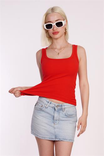 Kırmızı Fitilli Görünümlü Askılı Basic Atlet MG2057