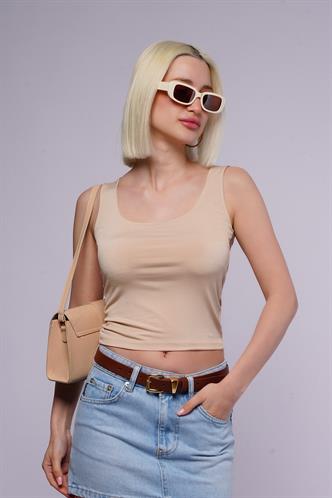 Bej Kalın Askılı Kadın Bluz MG1998