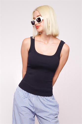 Lacivert Fitilli Görünümlü Askılı Basic Atlet MG2057