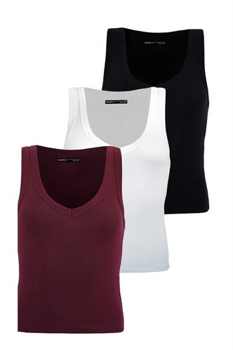 Siyah/Beyaz/Bordo Derin V Yaka %100 Pamuklu Basic Kadın Atlet Mg2405