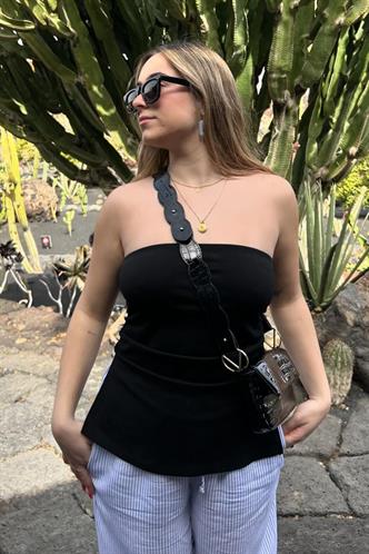 Siyah Büzgülü Streç Bandeau Top MG2164