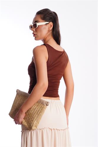 Kahverengi Kalın Askılı Kadın Bluz MG1998