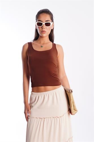 Kahverengi Kalın Askılı Kadın Bluz MG1998