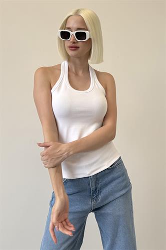 Beyaz Halter Yaka Kadın Atlet Mg2529