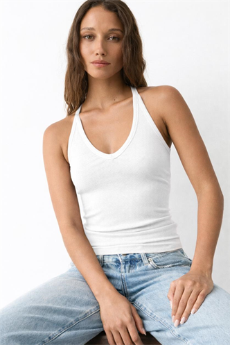 Beyaz Basic Vücuda Oturan Kolsuz Kadın Atlet MG2639