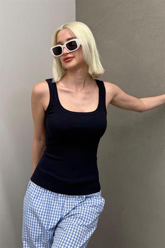 Lacivert Fitilli Görünümlü Askılı Basic Atlet MG2057