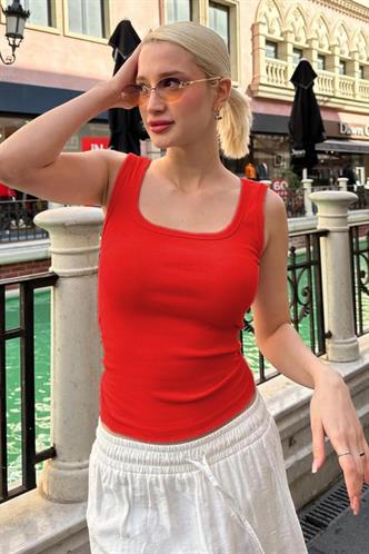 Kırmızı Fitilli Görünümlü Askılı Basic Atlet MG2057