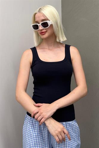 Lacivert Fitilli Görünümlü Askılı Basic Atlet MG2057