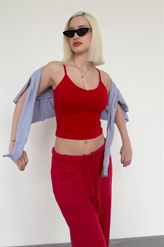 Kırmızı Askılı V Yaka Crop Top MG2454