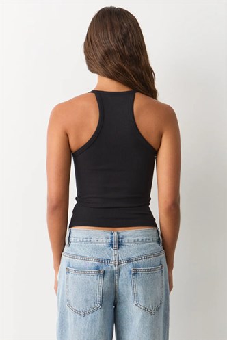 Siyah Basic Vücuda Oturan Kolsuz Kadın Atlet MG2639