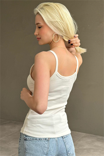 Beyaz Biyeli Vücudu Saran Fitilli Modern Kesim Atlet MG2681