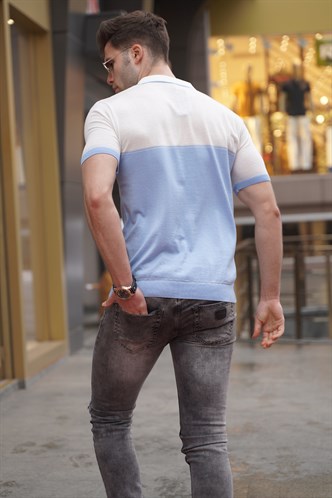 Bebe Mavisi Fermuarlı Polo Yaka Triko Erkek Tişört 5731