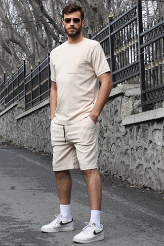 Bej Basic Cep Detaylı Erkek Şort Takımı 5914