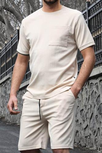 Bej Basic Cep Detaylı Erkek Şort Takımı 5914