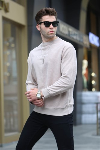 Bej Basic Erkek Sweatshirt 6010