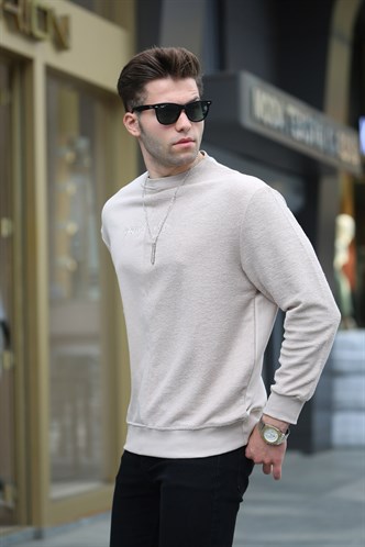 Bej Basic Erkek Sweatshirt 6010