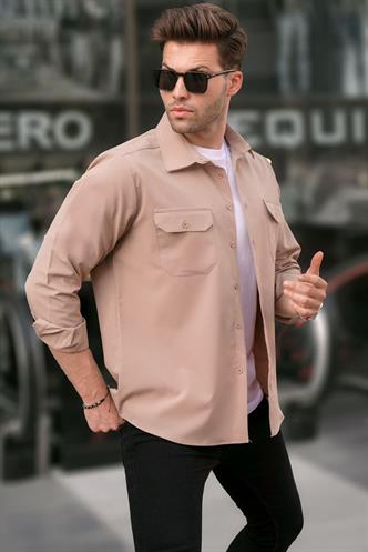 Bej Basic Regular Fit Erkek Gömlek 6716
