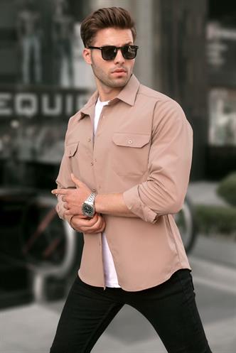 Bej Basic Regular Fit Erkek Gömlek 6716