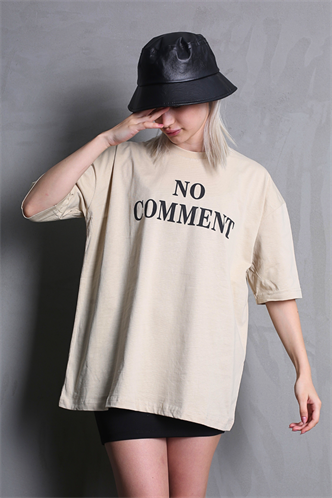 Bej Baskılı Bisiklet Yaka Kadın Tişört MG1763