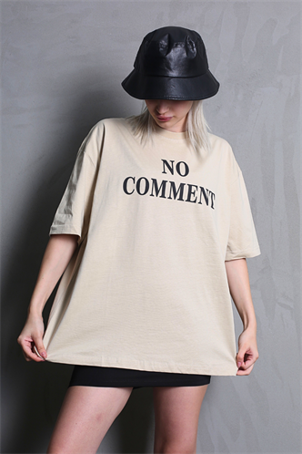 Bej Baskılı Bisiklet Yaka Kadın Tişört MG1763