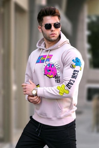 Bej Baskılı Kapüşonlu Sweatshirt 5896