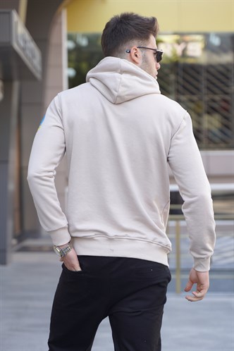 Bej Baskılı Kapüşonlu Sweatshirt 5896